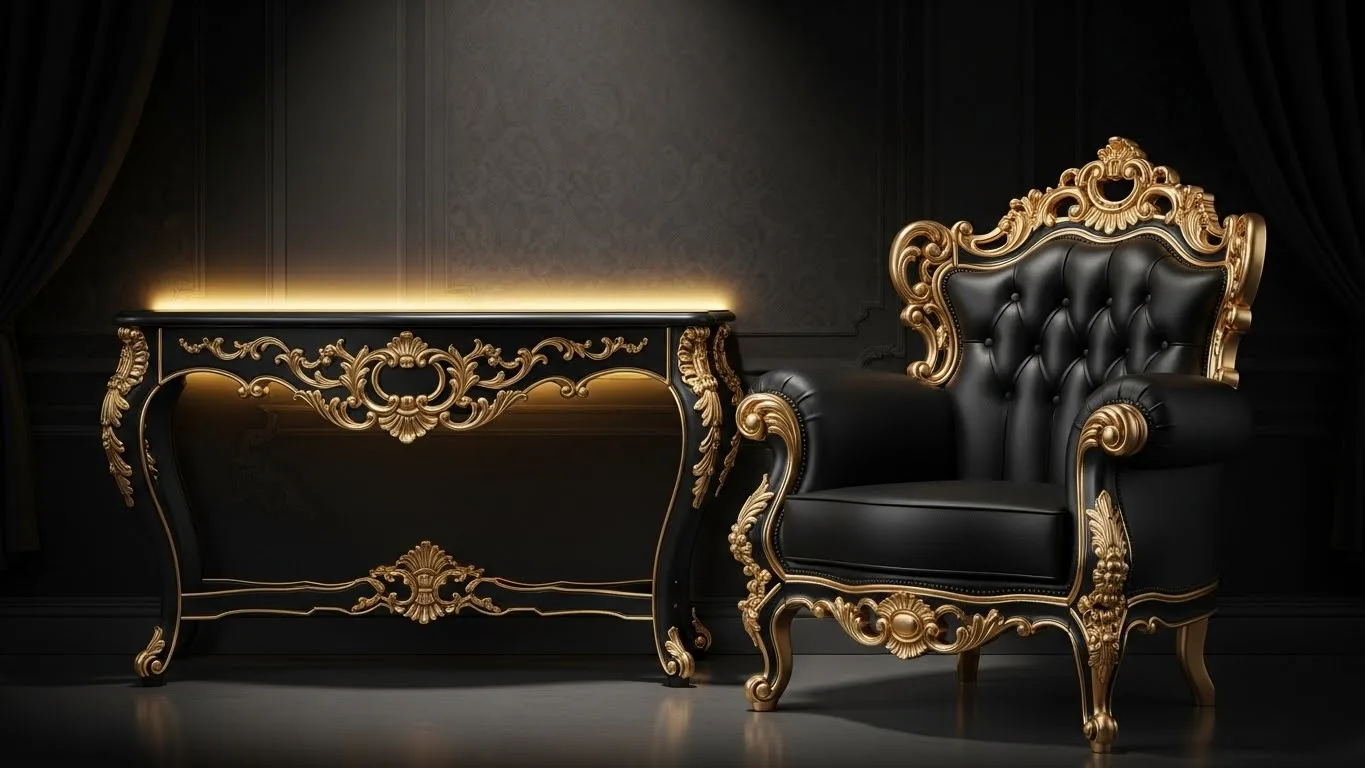 Hand-carved solid wood Rococo furniture with gold leaf gilding