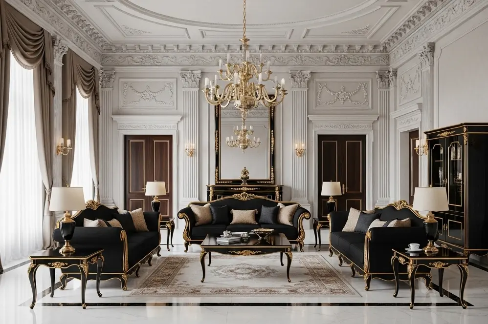 Luxury European palace living room with bespoke furniture