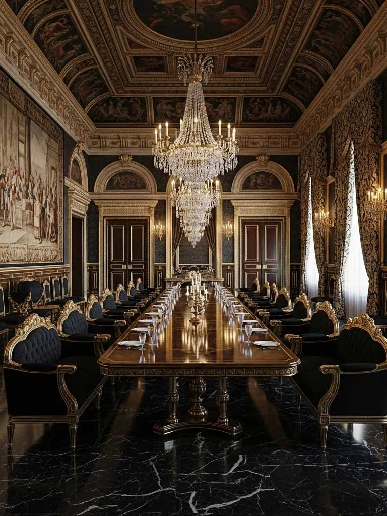 Long ceremonial dining table for luxury estates