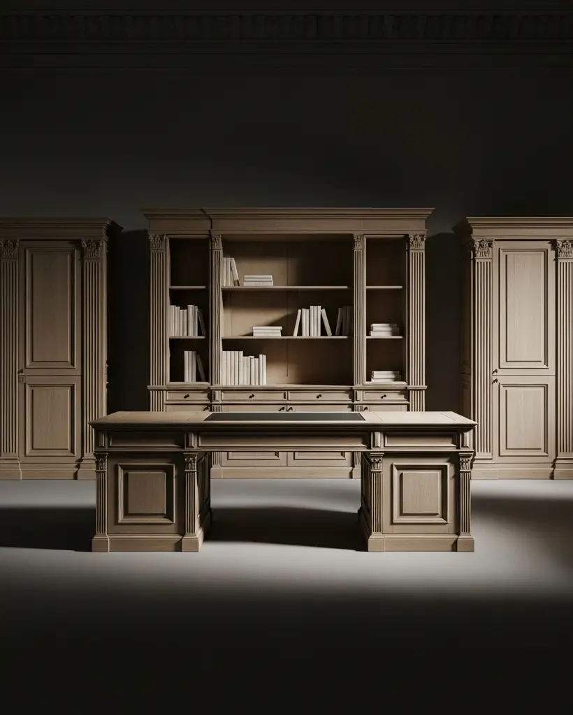 Neoclassical executive desk and cabinet system