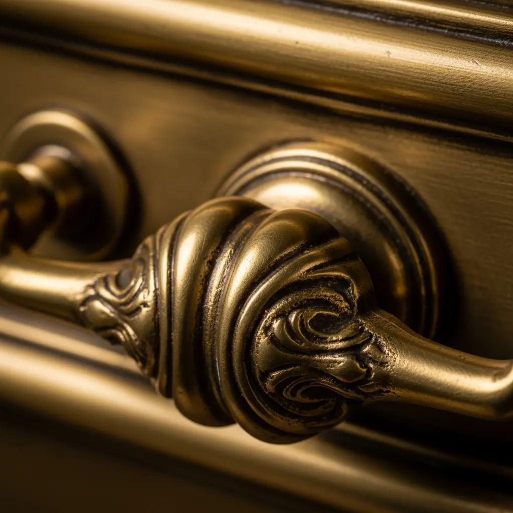 Solid brass gold leaf hardware detail