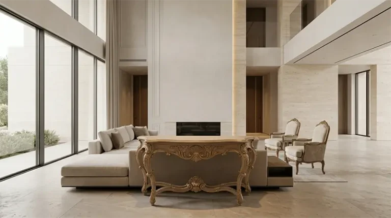 Baroque and Rococo furniture in a modern luxury villa